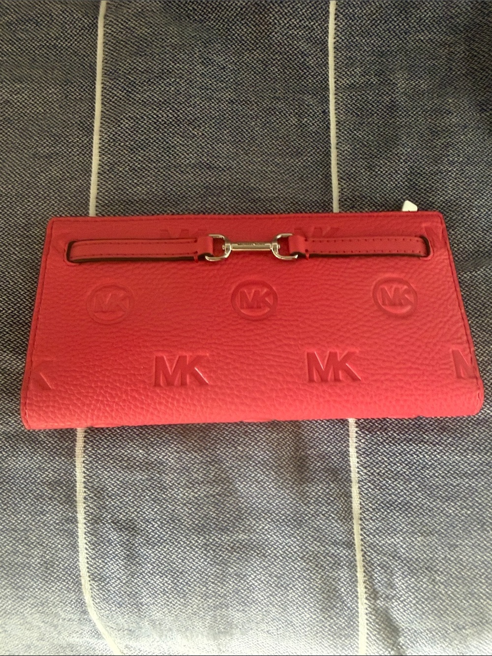 Michael Kors Red Embossed MK Continental Zip Wallet